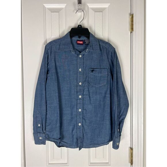 Wrangler Boys Denim Button Down Shirt L 10/12 - Picture 1 of 3